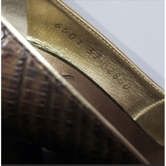 Giuseppe Zanotti Brown Embossed Leather Round Toe VICINI Pumps Heels Size 37.5 - Picture 8 of 12